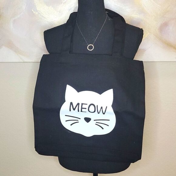 Black Canvas Graphic Meow Tote Bags 🐈 😻 - Picture 2 of 10